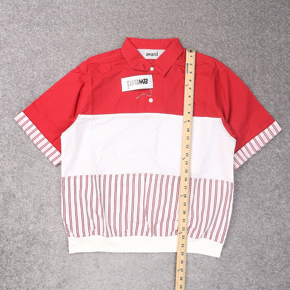 VTG 80s 90s Award Deadstock Medium Red White Striped Short Sleeve Collared Shirt - Picture 3 of 11